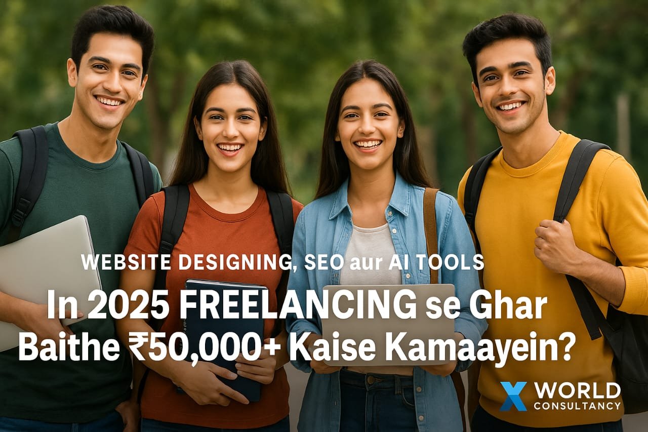 Young Indian students learning freelancing with the Sirf 99 Rupaye k Course by X World Consultancy