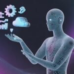 Futuristic digital illustration of Agentic AI with holographic data icons and X World Consultancy logo